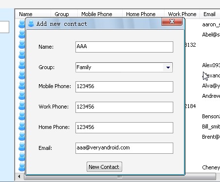 add new android contact on computer