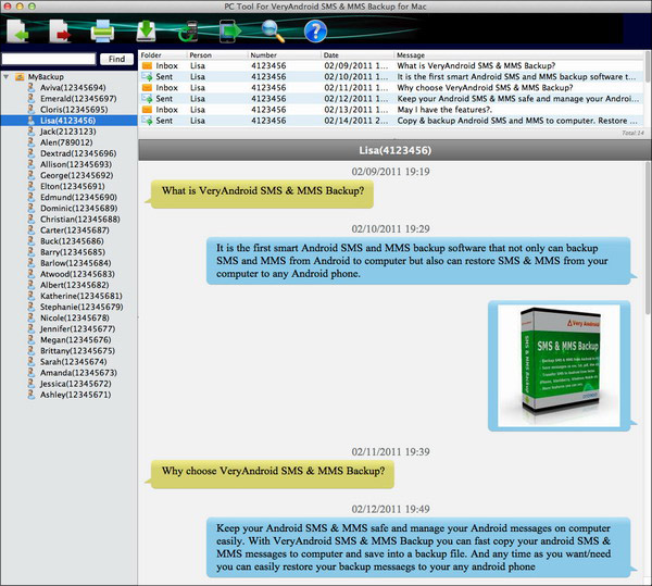 View Android SMS mms in threading mode on Mac