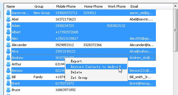 Transfer certain contacts to Android from iPhone, Nokia, Blackberry or Windows Mobile etc