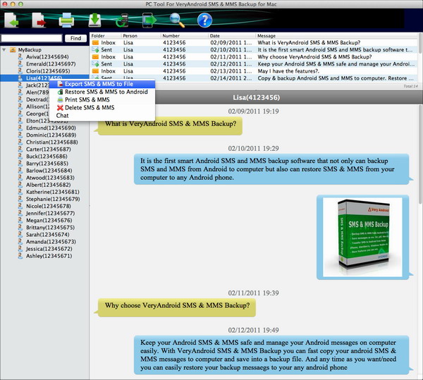 export Android SMS and MMS to file on Mac