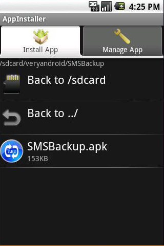 install VeryAndroid SMS Backup on your phone