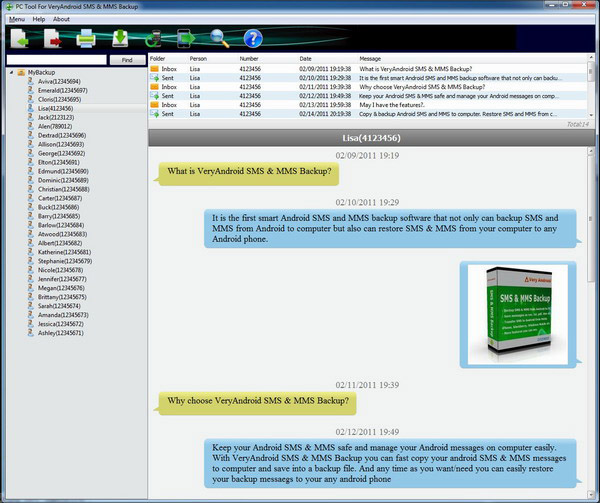 View Android SMS and mms in threading mode on computer