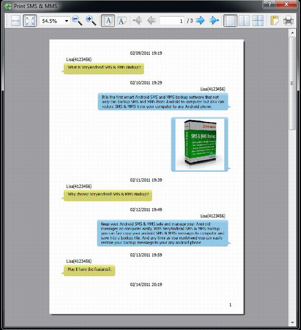 print Android SMS and MMS on PC