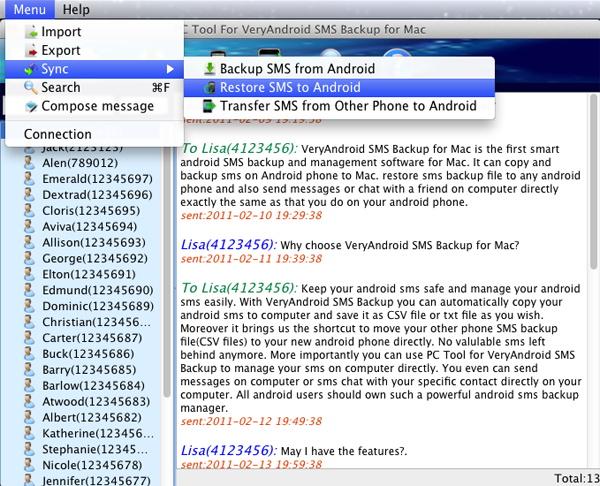How to restore Android SMS from Mac