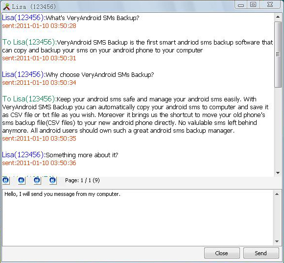 How to SMS chat on computer with PC Tool for VeryAndroid SMS Backup