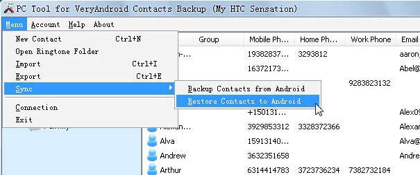 How to sync contacts to android from computer